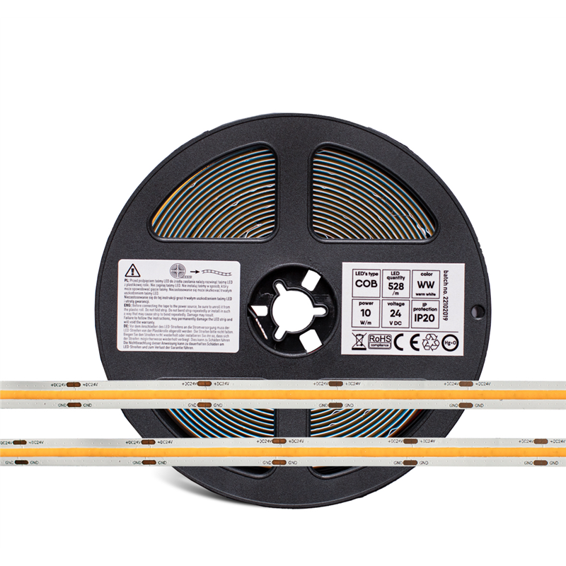 Ruban LED COB lumière continue 10W/m 24V Blanc neutre IP20 5m L&d Line