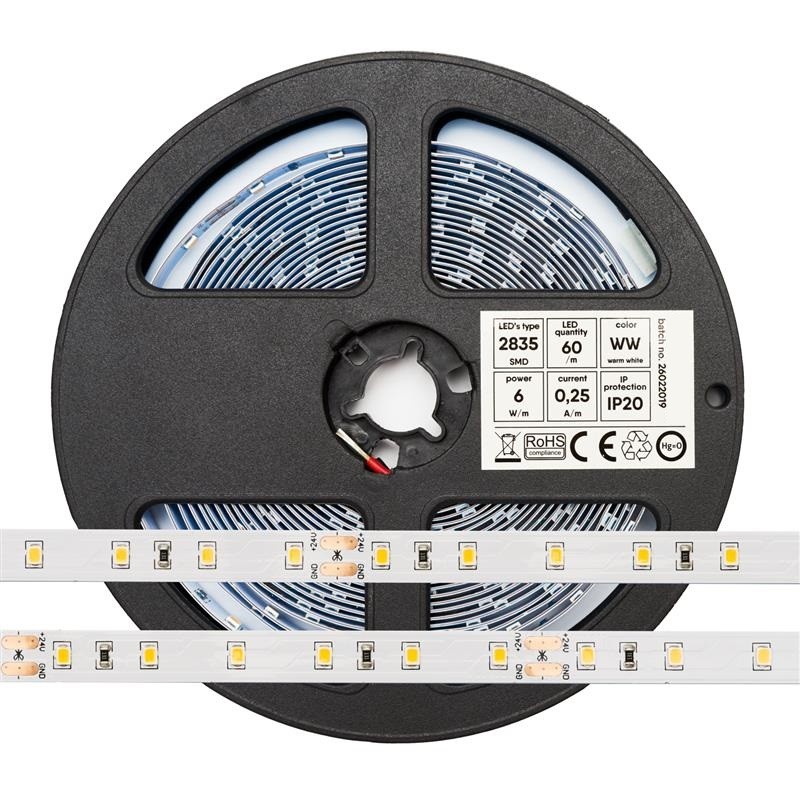 Ruban LED 6W/m 24V Blanc chaud IP20 5m