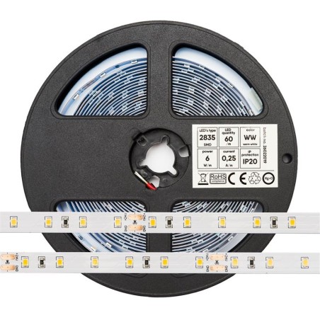 Ruban LED 6W/m 24V Blanc chaud IP20 5m